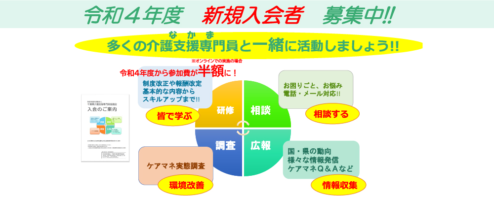 令和4年度新規入会者募集中！多くの介護支援専門員と一緒に活動しましょう！